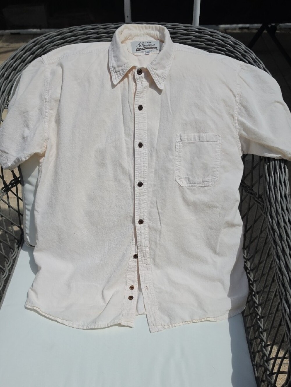 COTTON COLLECTION Casual Short-Sleeve Button-Down Shirt - Cream